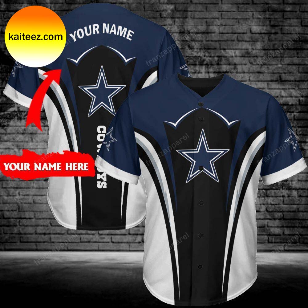 Custom Name Dallas Cowboys NFL Logo Blue Black White Baseball Jersey -  Kaiteez