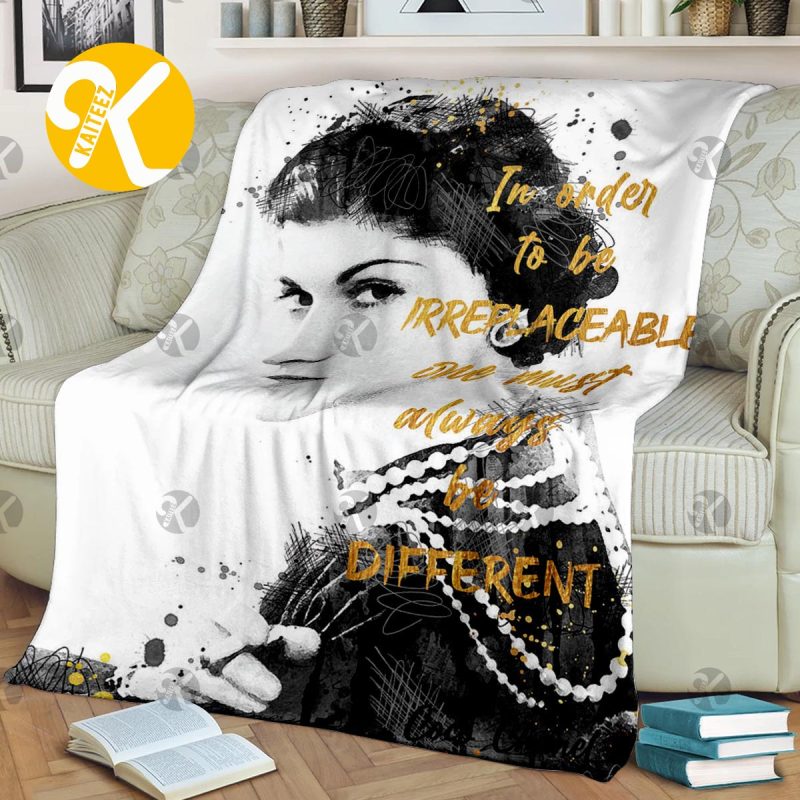 Coco Chanel Black And White Photo With Golden 'Different' Quote In