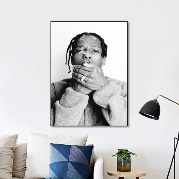 Asap Rocky Black And White Wall Art Home Decor Poster Canvas