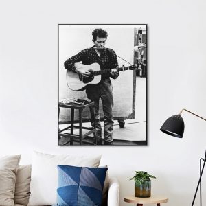 Bob Dylan Harmonica And Guitar Black And White Wall Art Home Decor Poster Canvas