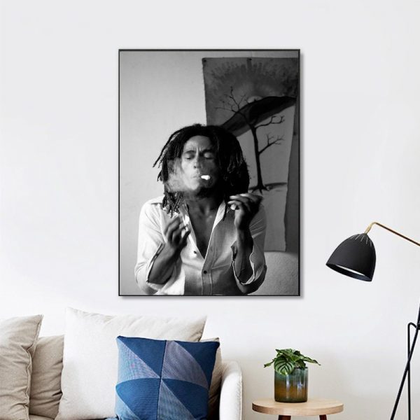Bob Marley Black And White Wall Art Home Decor Poster Canvas