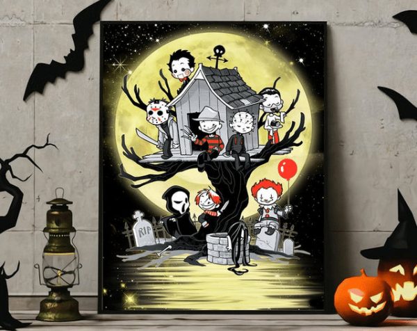 Chibi Horror Characters Friends Halloween Home Decor Poster Canvas
