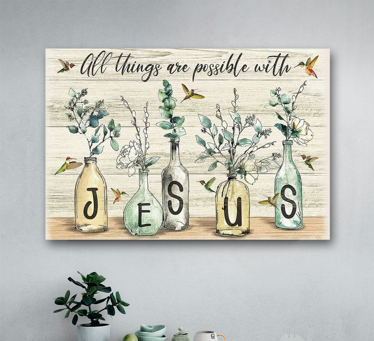 Christian All Things Are Possible With Jesus Wall Art Decor Poster Canvas