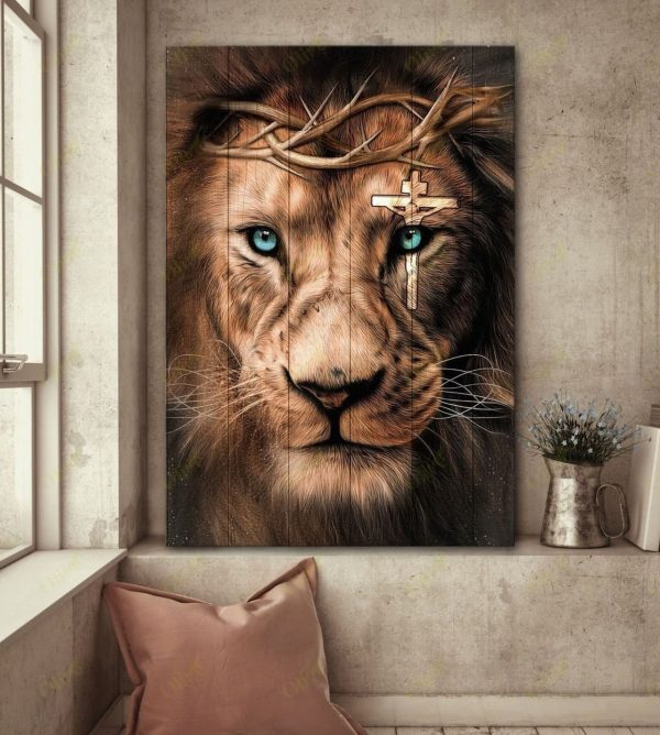 Christian Awesome Jesus Lion And Cross On His Eye Wall Art Decor Poster Canvas