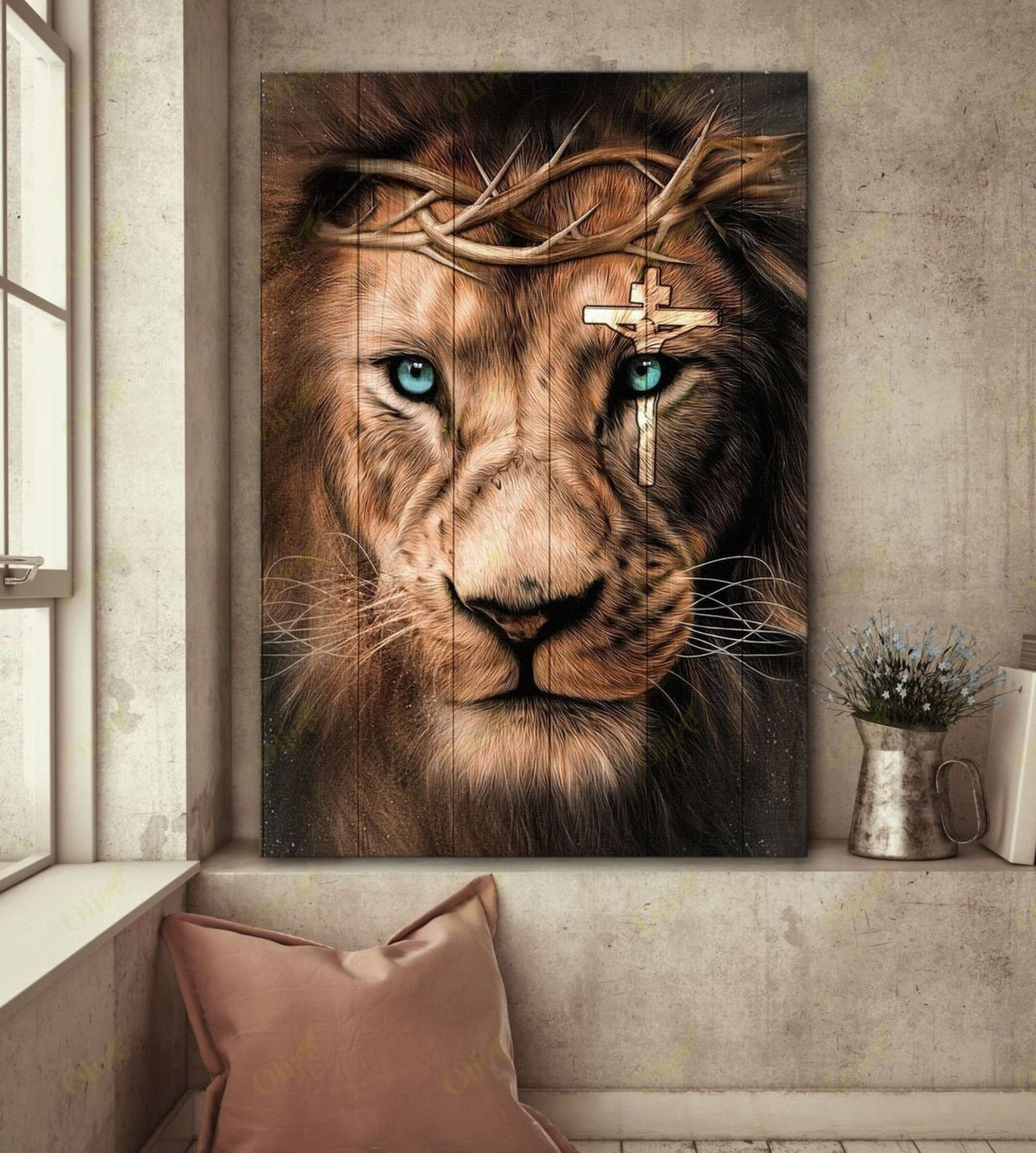 Christian Awesome Jesus Lion And Cross On His Eye Wall Art Decor Poster Canvas