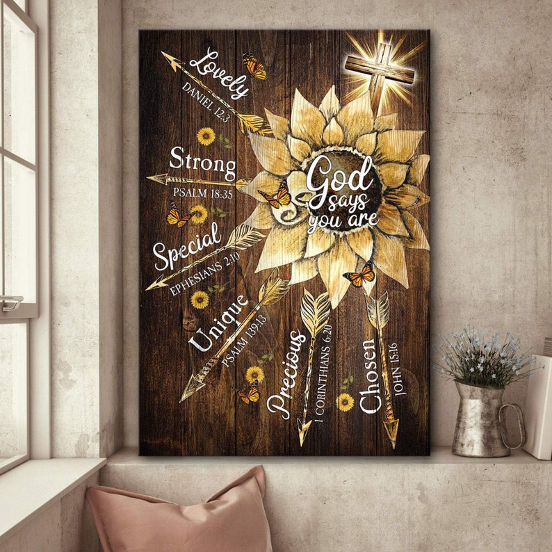 Christian Butterfly And Sunflower Jesus God Says You Are Wall Art Decor Poster Canvas