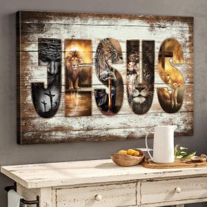 Christian Jesus And Lion In Text Wall Art Decor Poster Canvas