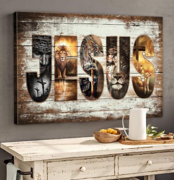 Christian Jesus And Lion In Text Wall Art Decor Poster Canvas