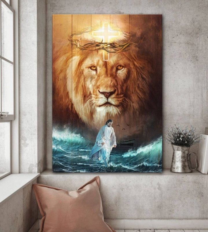 Christian Jesus And Lion Walk On Water Wall Art Decor Poster Canvas ...