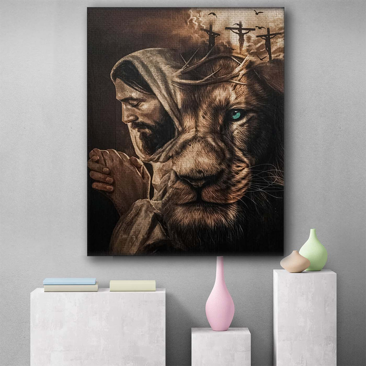 Christian Jesus God And Lion Wall Art Decor Poster Canvas