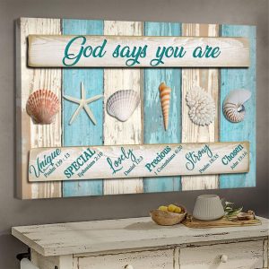 Christian Jesus God Seashell Cross God Says You Are Wall Art Decor Poster Canvas