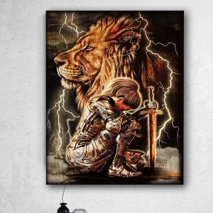 Christian Jesus Lion &amp Female Warrior Wall Art Decor Poster Canvas