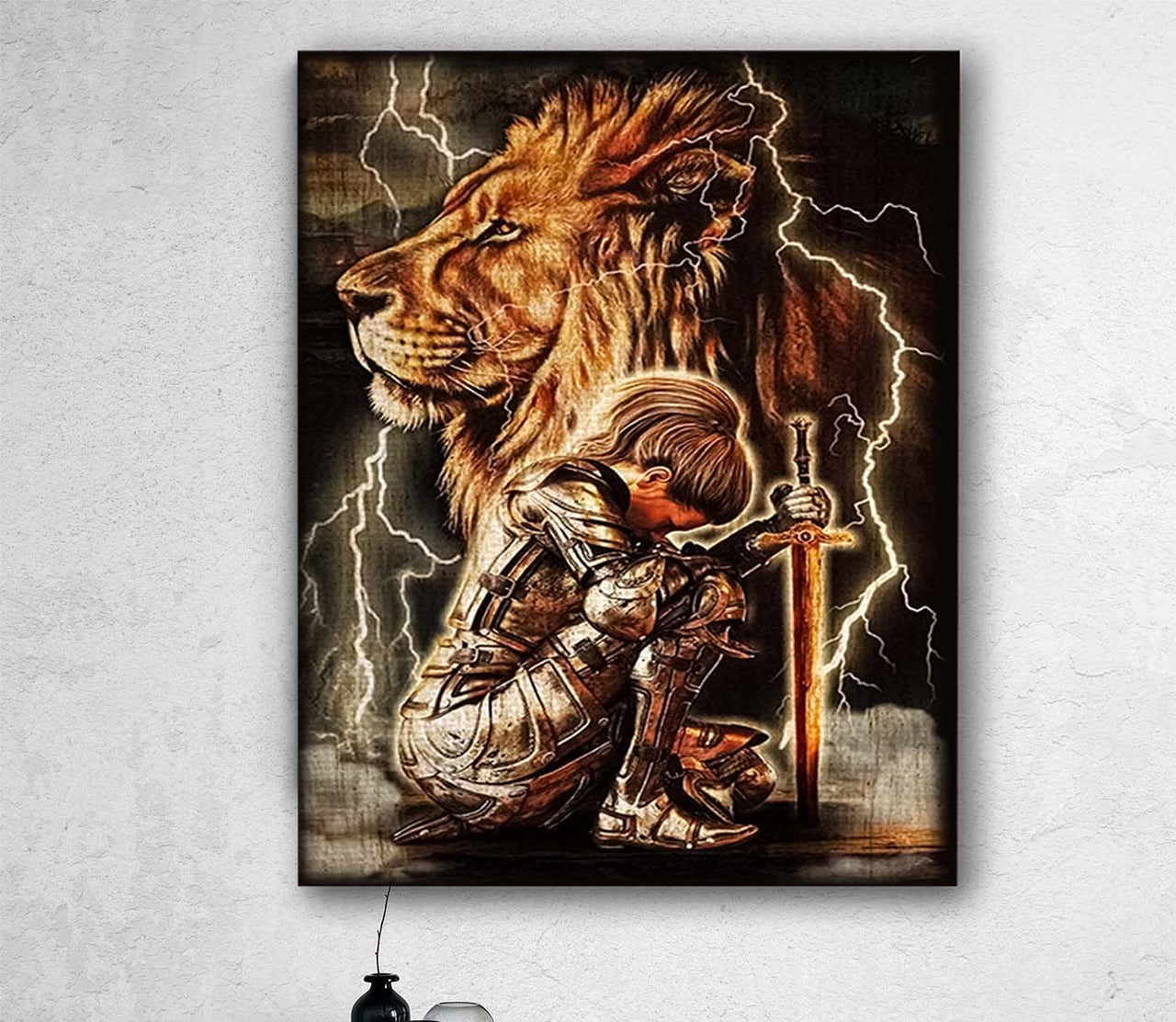 Christian Jesus Lion & Female Warrior Wall Art Decor Poster Canvas