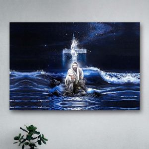 Christian Jesus Reaching Hand Give Me Your Hand Water Ocean Wall Art Decor Poster Canvas