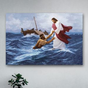 Christian Jesus Save Christ Walking On Water Wall Art Decor Poster Canvas