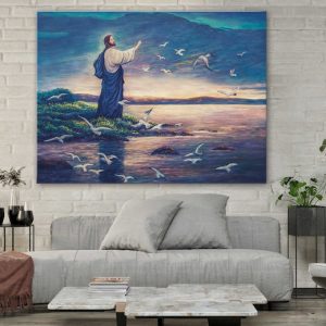 Christian Jesus Standing By Sea Wall Art Decor Poster Canvas