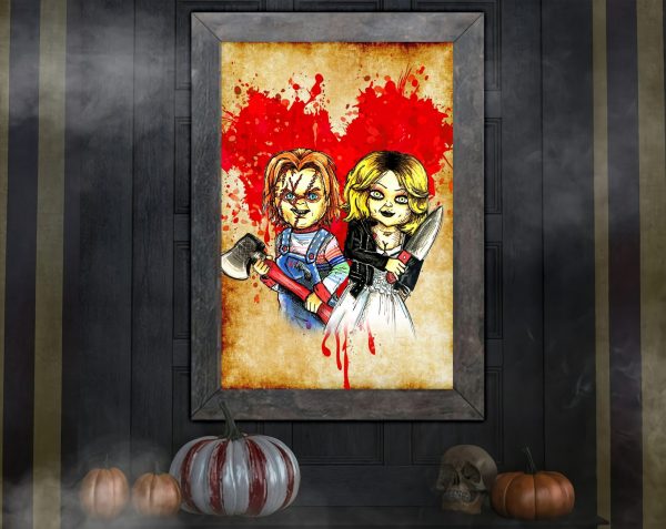 Chucky And Tiffany Halloween House Decor Poster Canvas