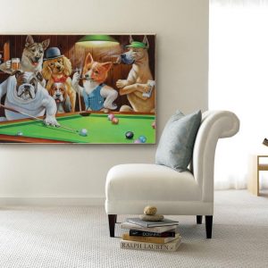 Dogs Playing Pool Wall Art Home Decor Poster Canvas