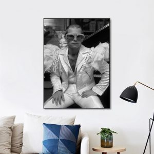 Elton John Black And White Wall Art Home Decor Poster Canvas