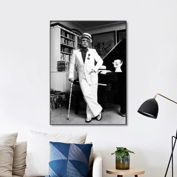 Elton John Funko Pop Black And White Wall Art Home Decor Poster Canvas