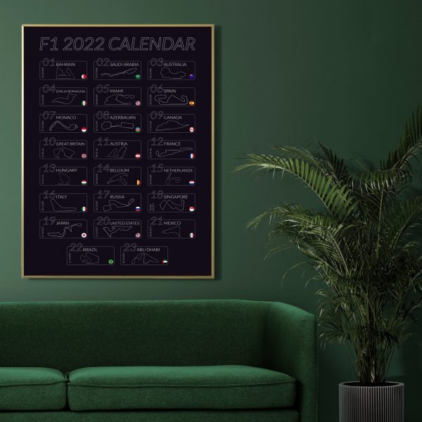 F1 2022 Calendar Poster Canvas With Framed