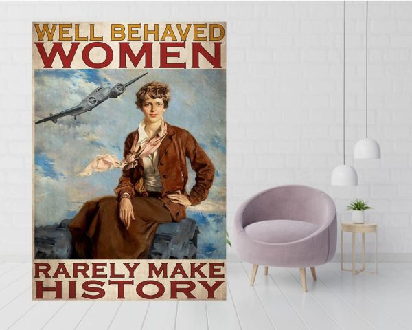 Flight Attendant Well Behaved Women Rarely Make History Wall Art Home Decor Poster Canvas