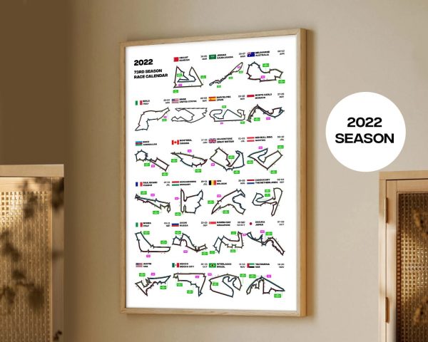 Formula 1 Detailed 73rd Season Fixtures 2022 Wall Calendar F1 Poster