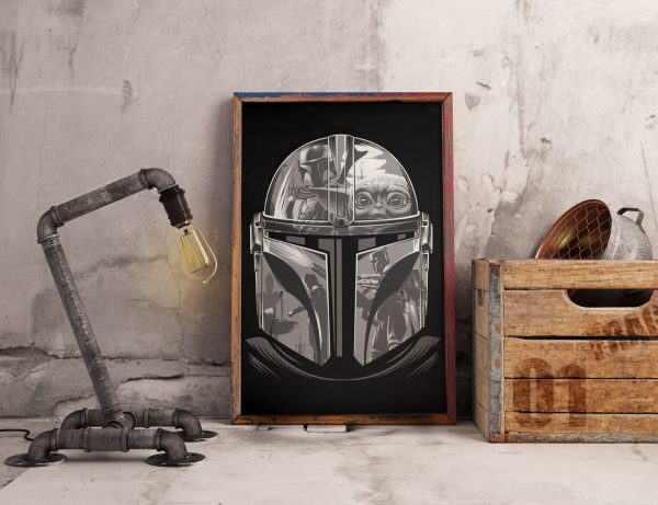 Helmet Mandalorian Star Wars Wall Art Home Decor Poster Canvas
