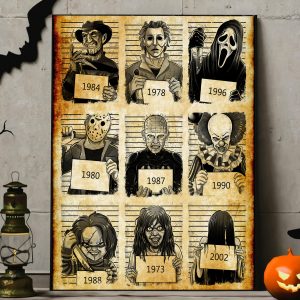 Horror Characters Mugshot Halloween Wall Art Decor Poster Canvas