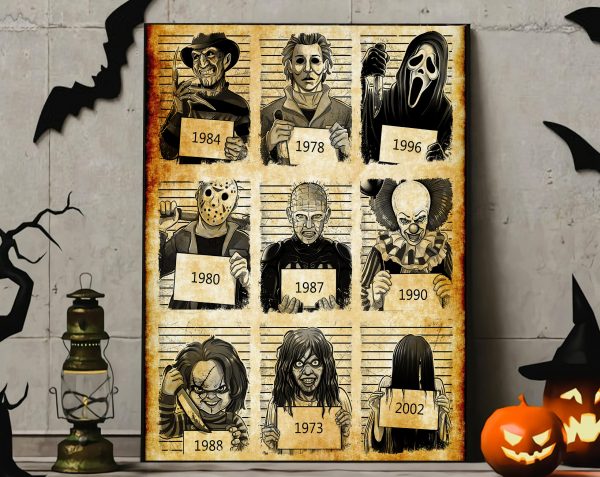 Horror Characters Mugshot Halloween Wall Art Decor Poster Canvas