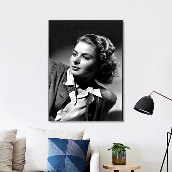 Ingrid Bergman Black And White Wall Art Home Decor Poster Canvas