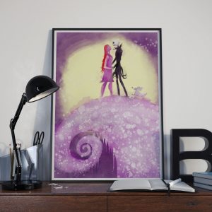 Jack And Sally Watercolor Nightmare Before Christmas Home Decor Poster Canvas