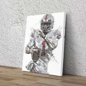 Justin Fields Poster Ohio State Buckeyes Football Wall Art Home Decor Poster Canvas