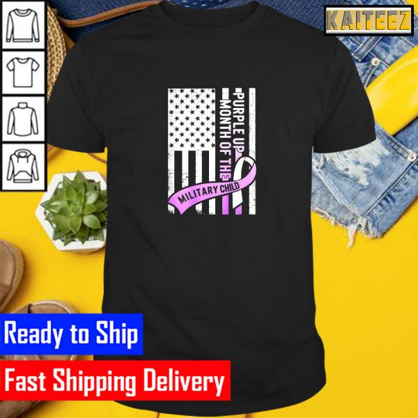 Purple Up Military Child Month USA Flag Ribbon Gifts T-Shirt
