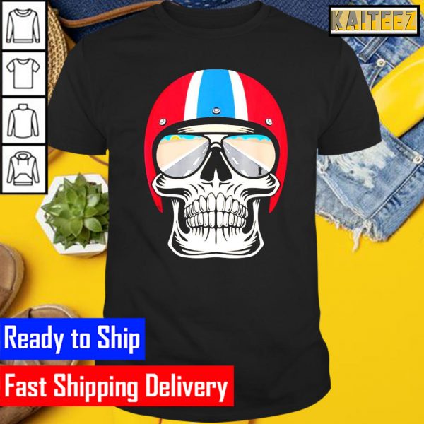 retro Skull with Helmet and Sunglasses Gifts T-Shirt