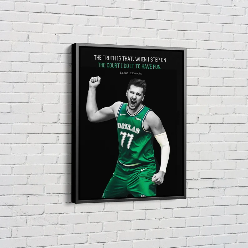  MW MERWEZI Luka Doncic Jersey Art Dallas Mavericks NBA Wall Art  Home Decor Hand Made Poster Canvas Print(Black Floating Frame, 12x18):  Posters & Prints