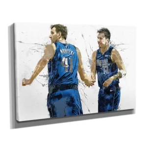 Luka Doncic Dirk Nowitzki Dallas Mavericks Basketball Wall Art Home Decor Poster Canvas
