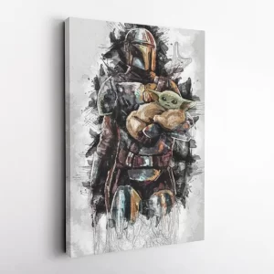 Mandalorian with Baby Yoda Star Wars Wall Art Home Decor Poster Canvas