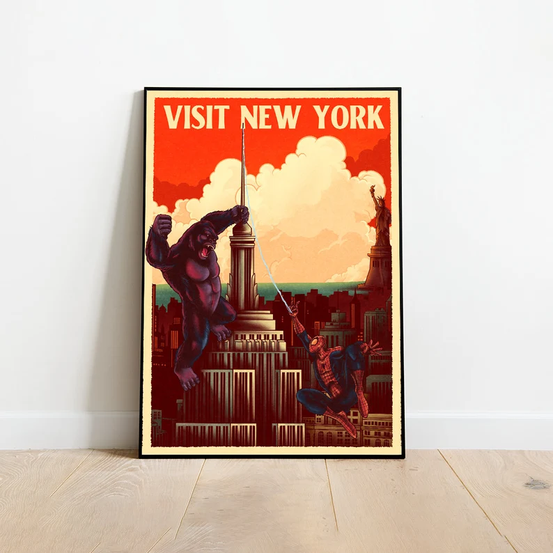 New York Spiderman Travel King Kong Wall Art Home Decor Poster Canvas