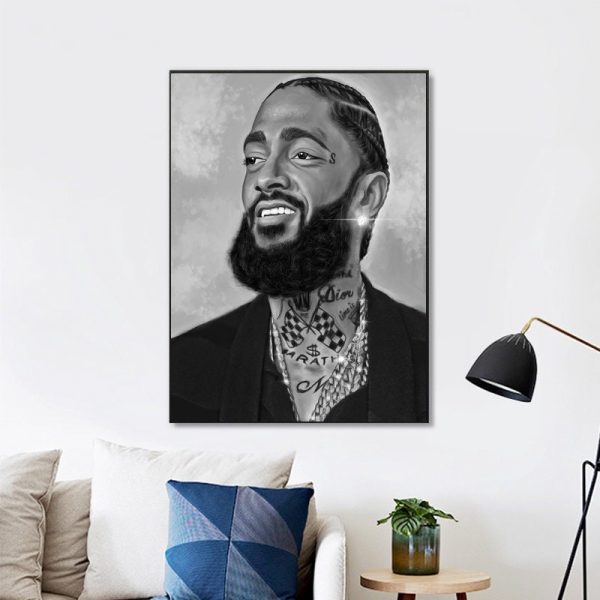 Nipsey Hussle Black And White Wall Art Home Decor Poster Canvas - Kaiteez