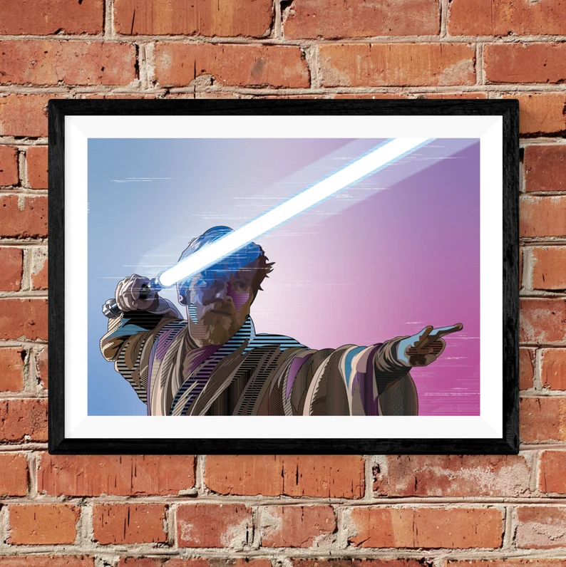 Obi Wan Kenobi Lightsaber Fight Pose Wall Art Home Decor Poster Canvas