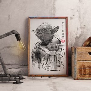 Old And Young Grogu The Mandalorian Baby Yoda Wall Art Home Decor Poster Canvas