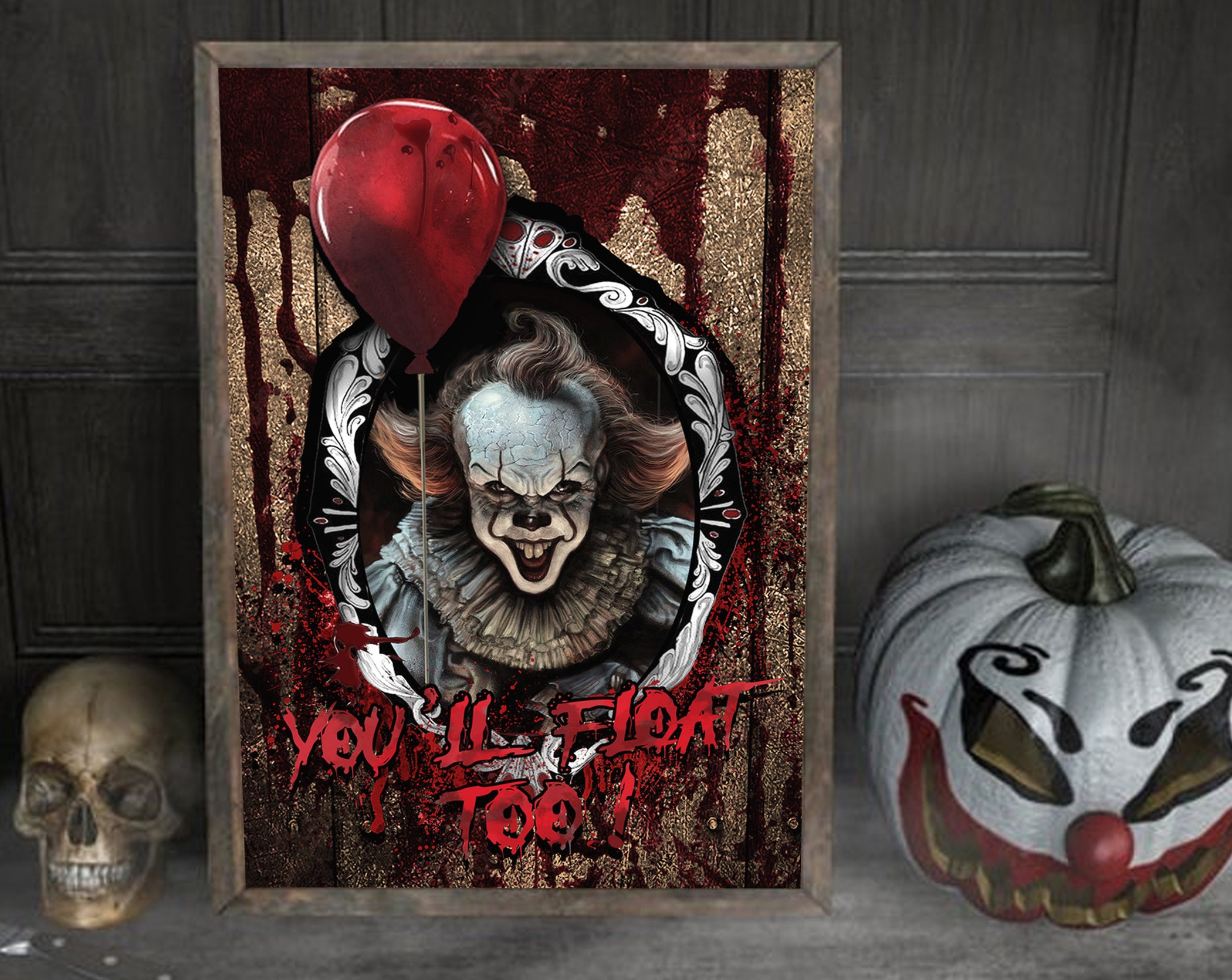 Pennywise You'll Float Too Halloween Wall Art Decor Poster Canvas