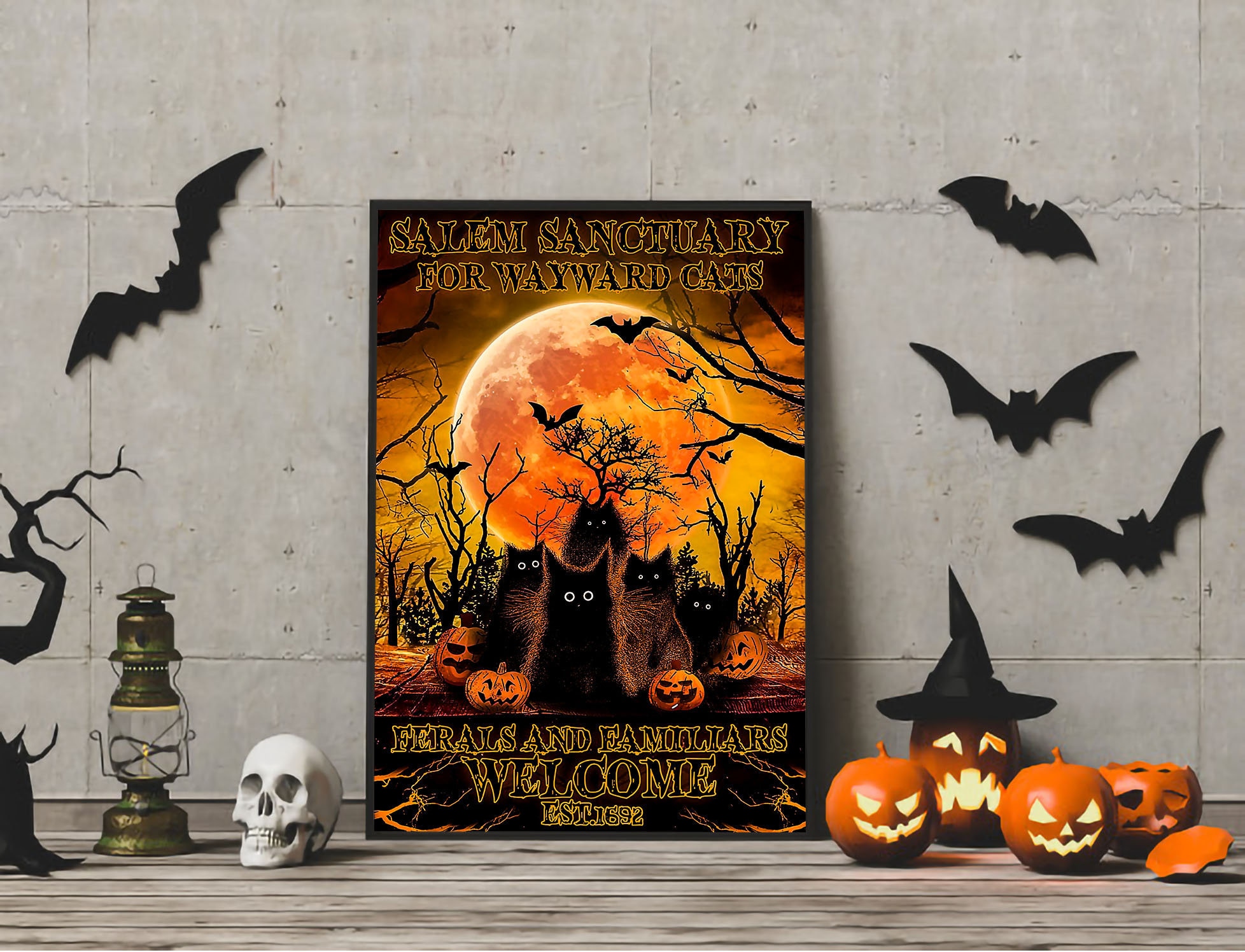 Salem Sanctuary For Wayward Cat Ferals And Familiars Welcome Halloween Poster Canvas