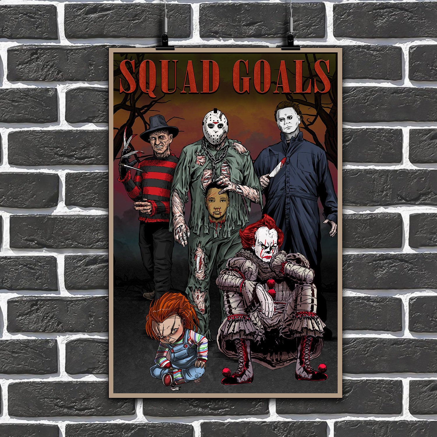 Squad Goals Horror Characters Halloween Wall Art Decor Poster Canvas