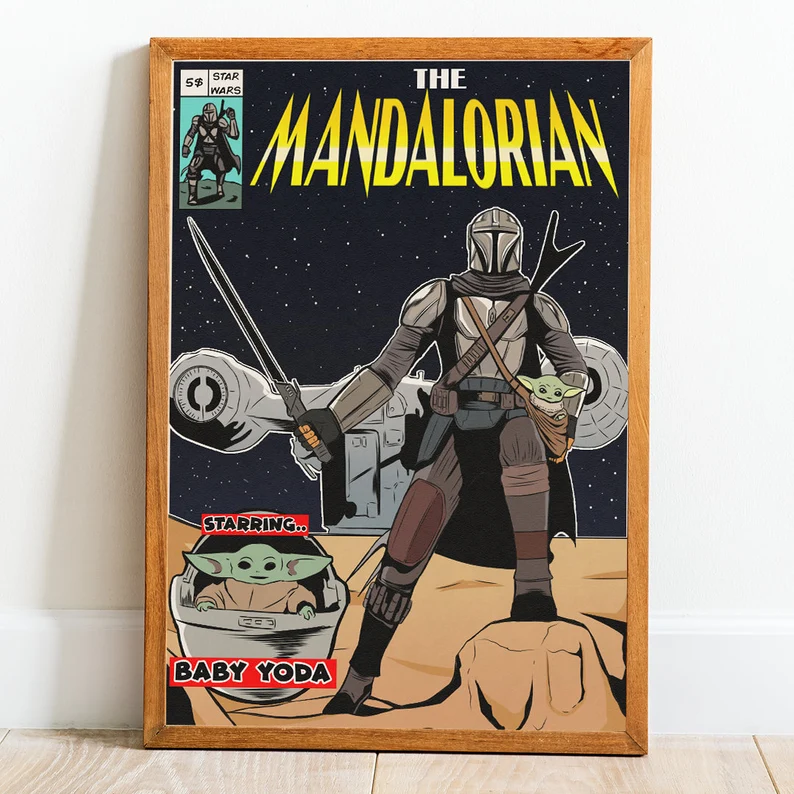 The Mandalorian Star Wars Baby Yoda Vintage Wall Art Home Decor Poster Canvas