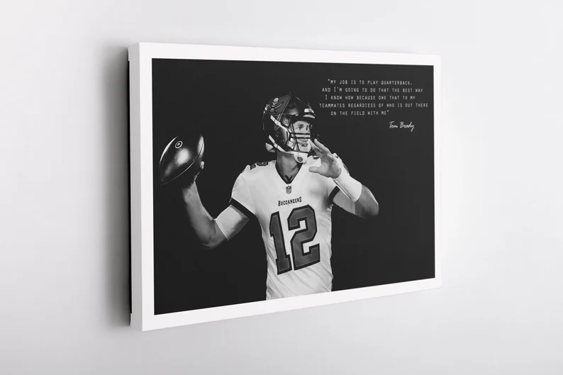 Tom Brady Black and White Tampa Bay Buccaneers Wall Art Home Decor Poster Canvas