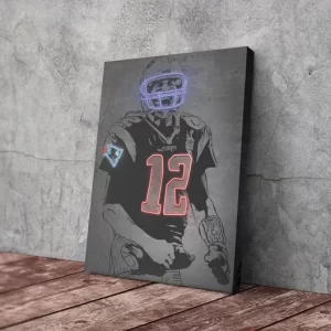 Tom Brady Neon England Patriots Wall Art Home Decor Poster Canvas