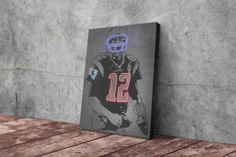 Tom Brady Neon England Patriots Wall Art Home Decor Poster Canvas