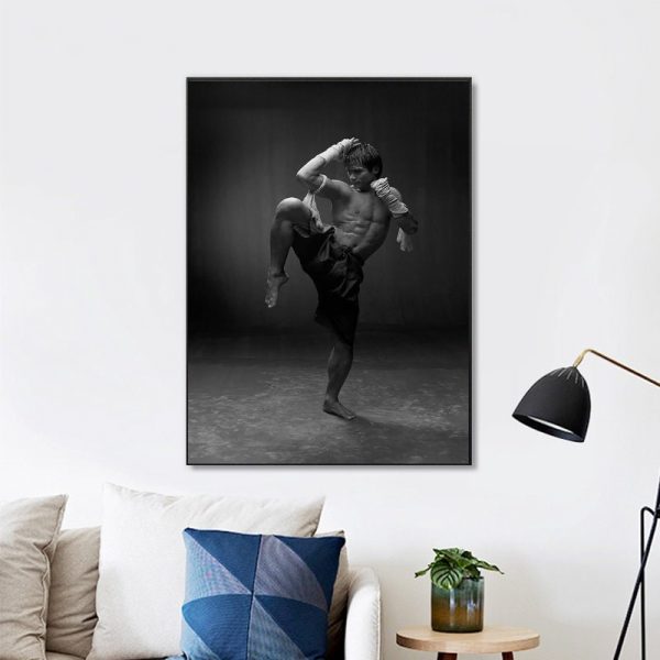 Tony Jaa Muay Thai Black And White Wall Art Home Decor Poster Canvas